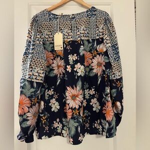 JODIFL Navy Floral Patchwork Blouse